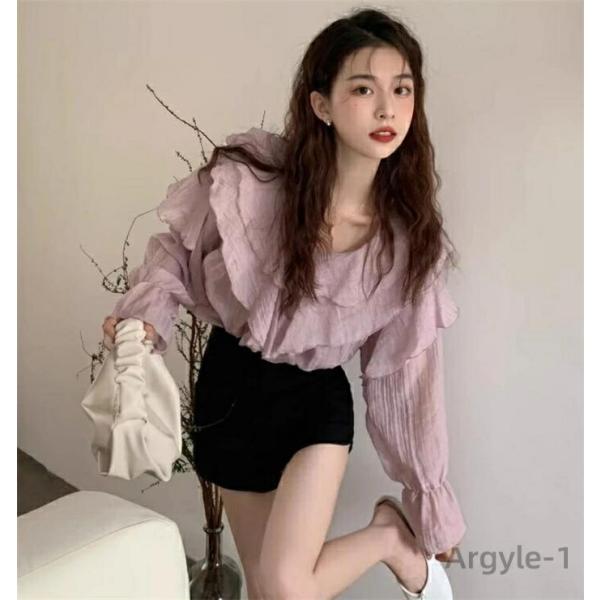 ブラウス レディース 長袖 シャツ 体型カバー おしゃれ 無地 トップス ゆったり インナー ブラウ...