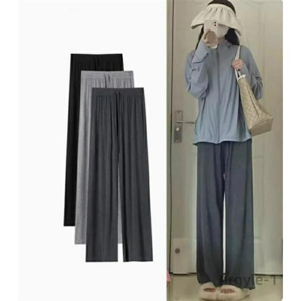 レディース ストレート ボトムス ハイウェスト ロングパンツ ゆったり 脚長シルエット ボトムス 美...