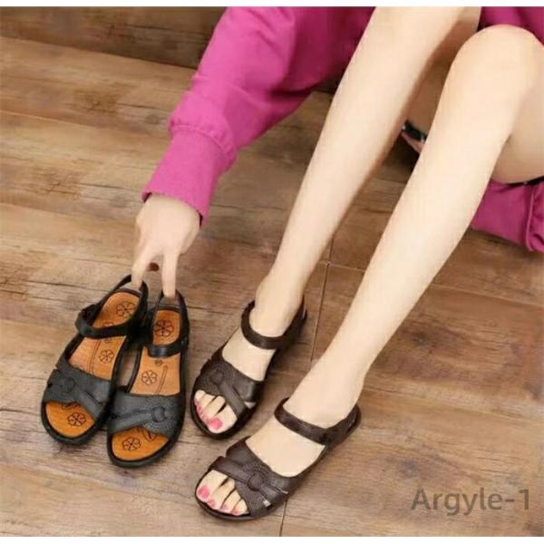 フラットサンダル レディース コンフォート ぺたんこ サンダル 歩きやすい  本革 ゆったり 軽量 ...