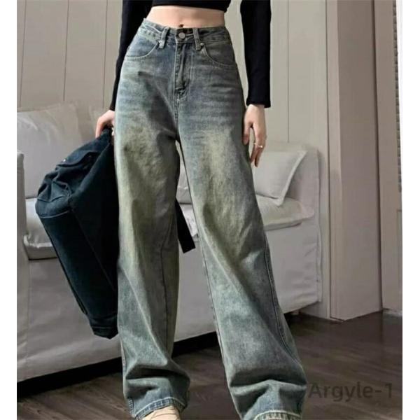 ワイドパンツ レディース  ハイウェスト ロングパンツ ジーンズ ポケット付き 春夏秋冬 ゆったり ...