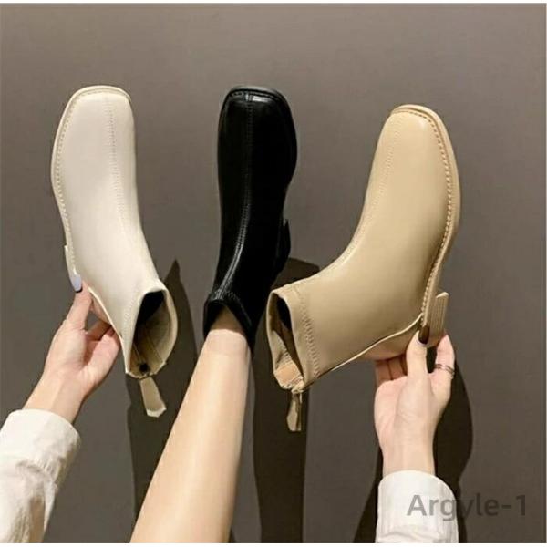 レディース スクエアトゥ ショート丈 ブーツ フラットヒール ブーツ ストレッチブーツ 歩きやすい ...