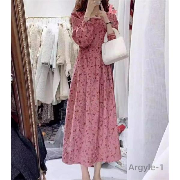 レディース フレア ロング ワンピース  長袖 ワンピ スプリングドレス ロング 丈  Aライン カ...