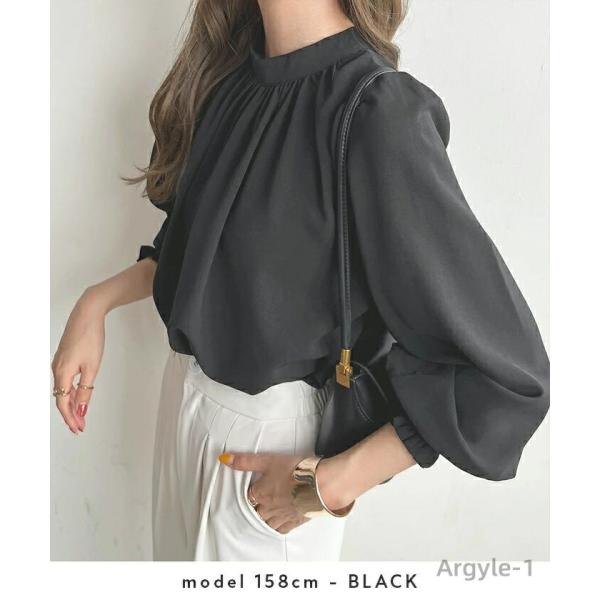 ブラウス レディース 長袖  オケージョン オフィス ハイネック スタンドカラー リボン XL 上品...