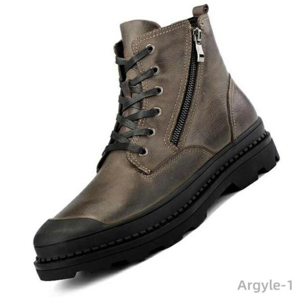 【フルグレインレザー】最高品質の牛革 メンズワークブーツ ジッパー＆レースアップ ミリタリーテイスト...