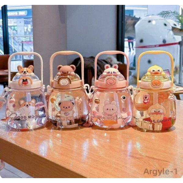 オンス 44.3 - ストローとストラップ付き ボトル ウォーター ベア ダック コーギー ウサギ ...