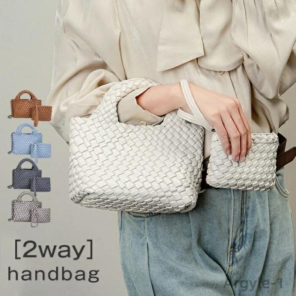 ハンドバッグ レディース 編みバッグ ミニハンドバッグ ミニショルダーバッグ イントレチャート メッ...