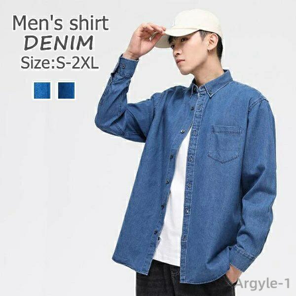 デニムシャツ　メンズ トップス　メンズ ウエスタン シャツ  ライトオンデニム 長袖 シャツ  アメ...