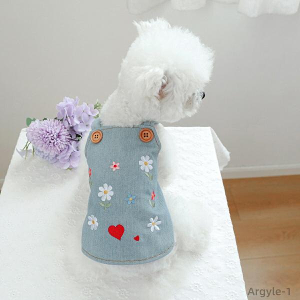 犬服 デニム サロペット 春夏 ドッグウェア  Dカン付き 可愛い 花柄 犬 服  前開き ベスト ...