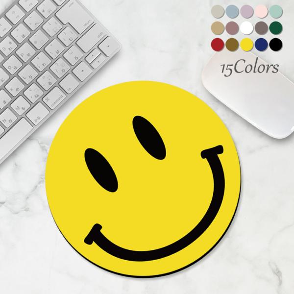 マウスパッド 丸型 ニコちゃん スマイル 丸 くすみ 大型 20×20cm 手首 疲労軽減 マウスパ...