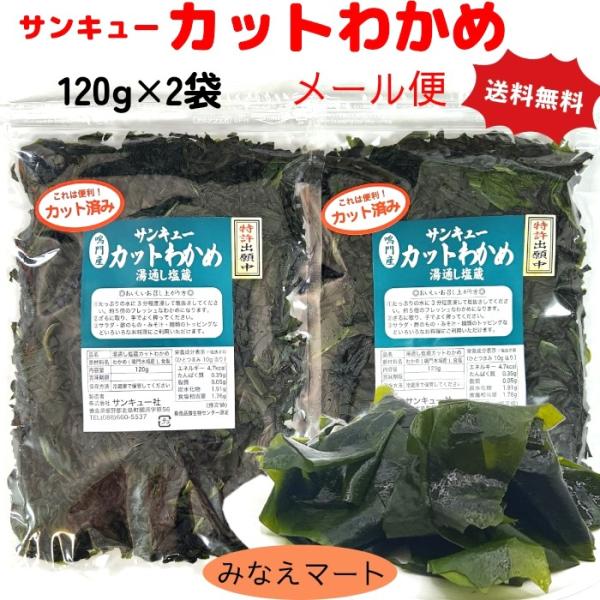カットわかめ 鳴門産 120g×2袋 （メール便 ポスト投函 送料無料） 湯通し塩蔵カットわかめ 鳴...