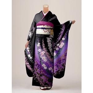 振袖 振袖フルセットリ 中古 サイクル 成人式 黒花柄 Lサイズ 正絹振袖 振袖一式セット