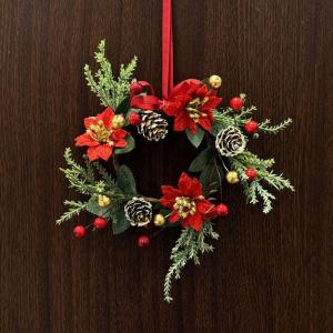 クリスマスリース 14cmフラワーパインコーンリースの詳細画像1