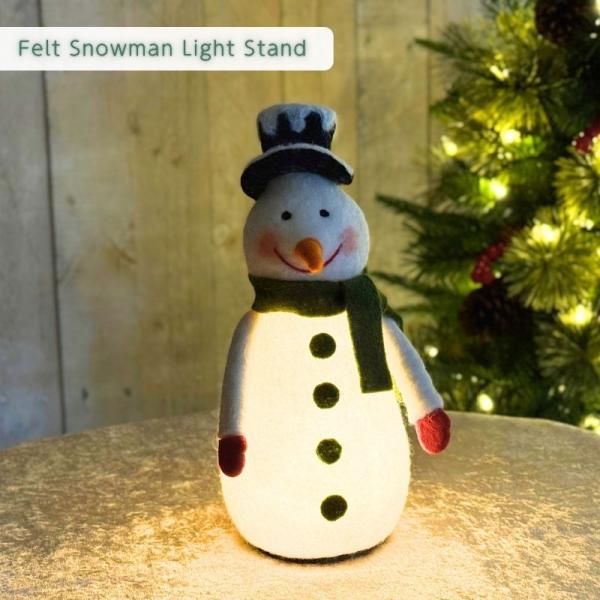 光るフェルトスノーマン ライトスタンド｜ほっこり可愛い雪だるま型インテリアライト