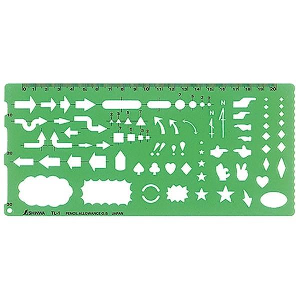 【メール便】シンワ測定 テンプレート 矢線記号定規 TL-1 66029 4960910660298