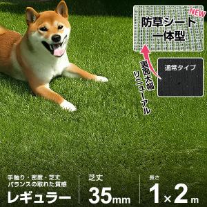 人工芝 防草シート 一体型 1m×2m ロール レギュラー仕様 (芝丈35mm/つや消し仕様) AT-RG351-102 [芝生 FIFA認定工場 マット 艶消し]