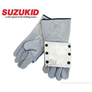 スズキッド 耐熱溶接用革手袋 (アルミ手甲付き) P-487 [スター電器 SUZUKID 溶接機 皮手袋]｜minatodenki