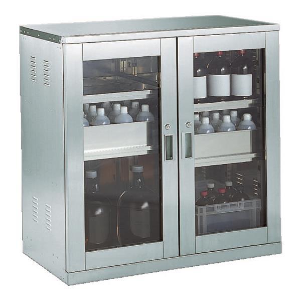 TRUSCO 耐震薬品庫 ガラス両開型 棚スライド式 900X500XH900 SW [r22][s...