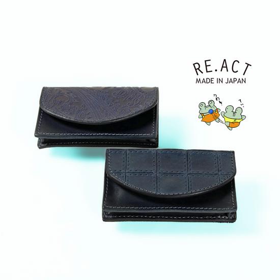 RE.ACT / リアクト カードケース 名刺入れ インディゴ 藍染 ペイズリー柄 牛革