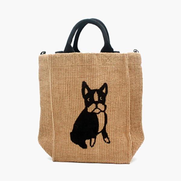 FABRICO・ファブリコ ジュートバッグ stitch【DOG】/  ボストンテリア 犬柄 犬プリ...