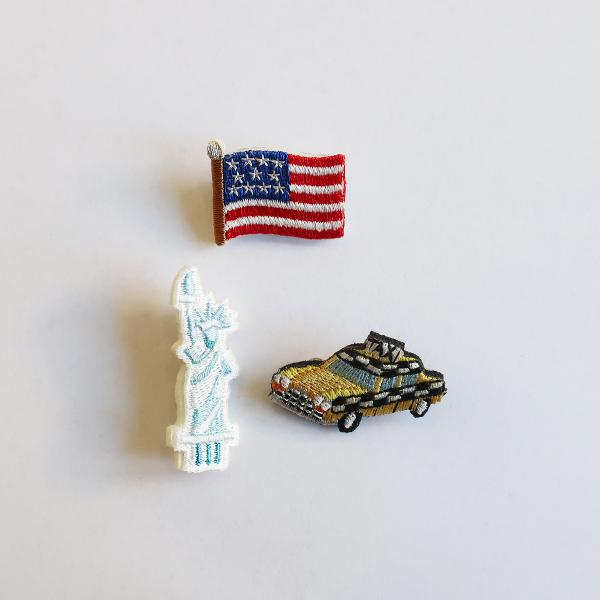 LM・エルム ブローチ USA 3点セット  /  立体刺繍アクセサリー アメリカ 自由の女神 イエ...