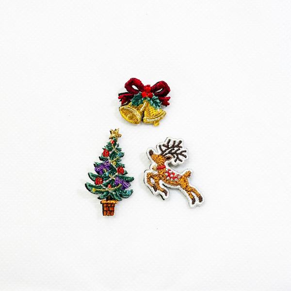 LM・エルム ブローチ クリスマス 3点セット  /  立体刺繍アクセサリー ベル トナカイ ツリー