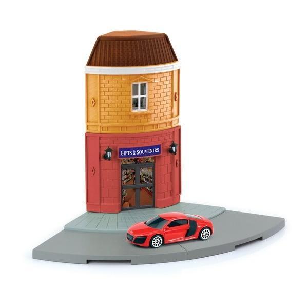 RMZ CITY　10　お土産屋（街角）&amp;アウディ R8 V10 赤 ※ジオラマストリート