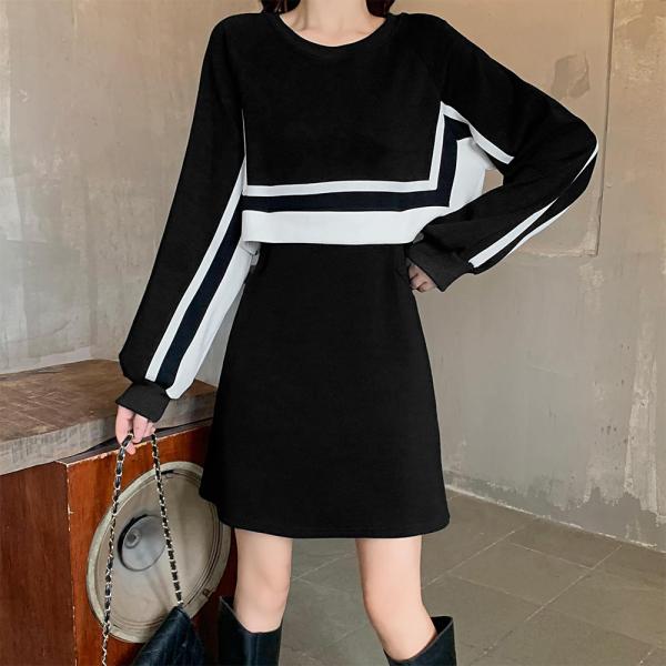 セットアップ風ワンピース 長袖 韓国秋冬【在庫限り】売り尽くしセール【ネコポス投函】
