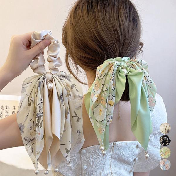 花柄 スカーフシュシュ春夏リボンヘアゴム【ネコポス投函】