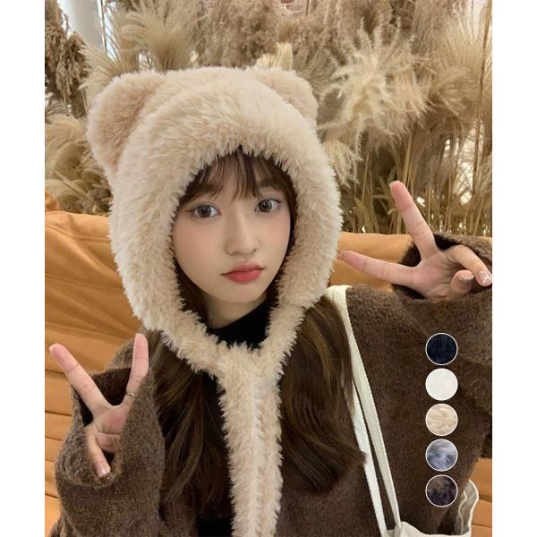 くま耳ニット帽 レディース もこもこ帽子