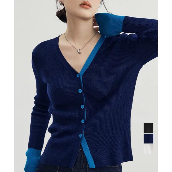 バイカラーニットカーディガンレイヤード風【ネコポス投函】