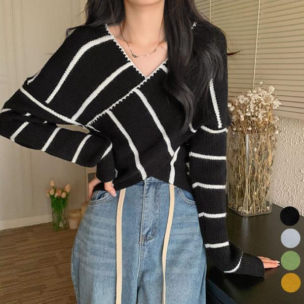 クロスニットトップス カシュクール風【ネコポス投函】