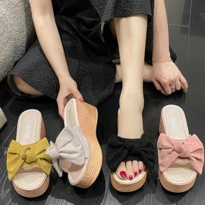 厚底サンダル レディース ウエッジソール サマー リボンサンダル