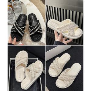 厚底サンダル パール付き クロスサンダルの詳細画像2