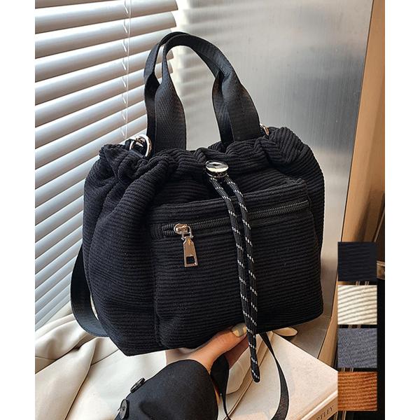 コーデュロイ 巾着ショルダーバッグ小さめ