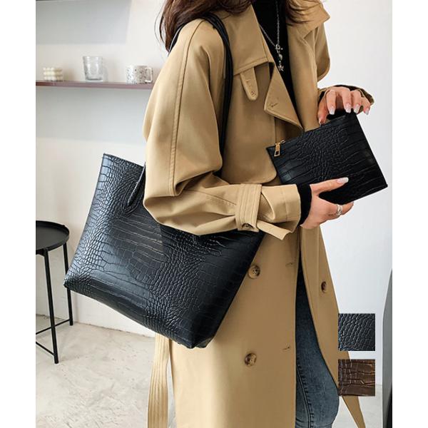 クロコ型押し トートバッグ 2点セット