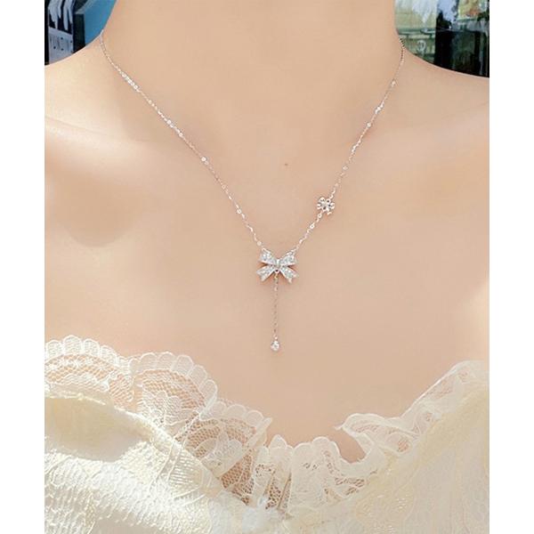 揺れるリボンネックレス Y字首飾り韓国風【ネコポス投函】