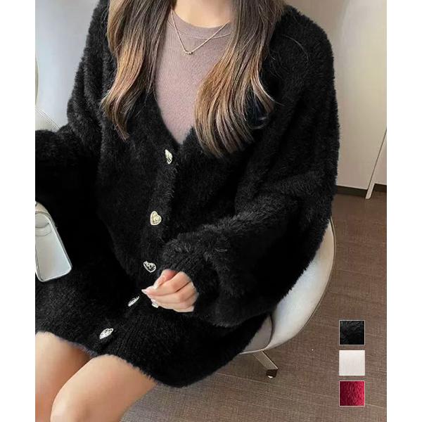 シャギーカーディガンゴールドボタン韓国風