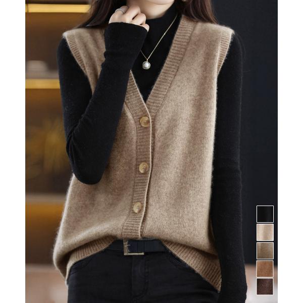 Vネックニットベストレディースニットジレ【ネコポス投函】