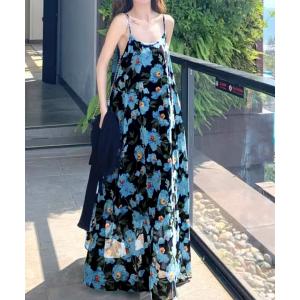 花柄キャミワンピースAラインロングワンピ【ネコ...の詳細画像2