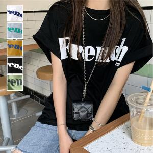 フレンチスリーブ 英字ロゴTシャツ 韓国【ネコポス可】｜miniministore