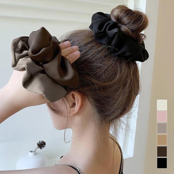 サテンヘアゴム シュシュ韓国風 無地6色【ネコポス投函】