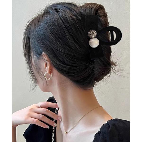 バンスクリップ 小さめ リボン パール