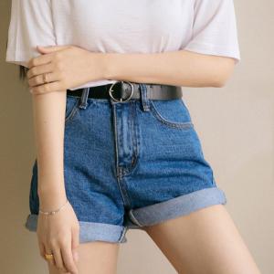 ハイウエスト デニムショートパンツ レディース 夏 ベルト付き ショーパン ロールアップ｜miniministore