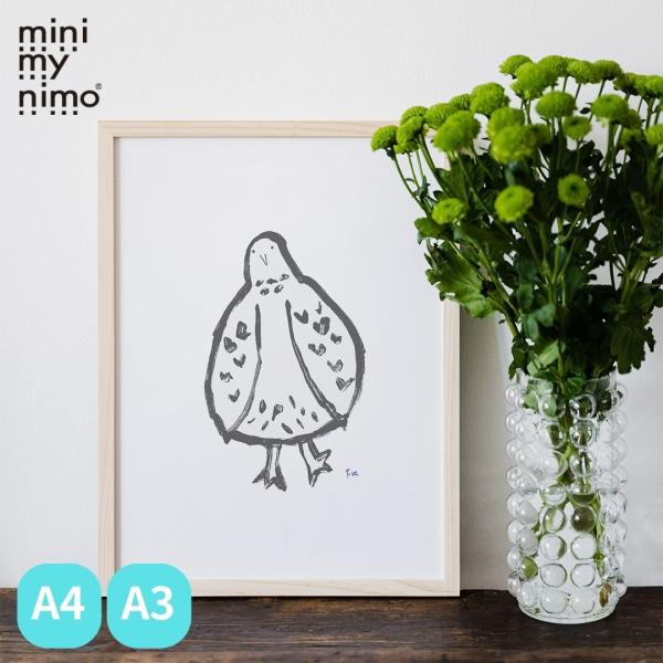 ミニマイニモ　インテリアポスター　鳥　動物モチーフ　モノクロ　モノトーン　A4　A3｜アイムホーム