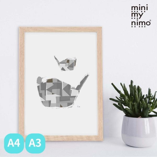 ミニマイニモ　インテリアポスター　鳥　動物モチーフ　幾何学　グレー　A4　A3｜グラスバード