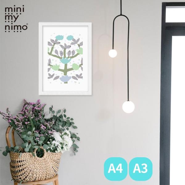 ミニマイニモ　インテリアポスター　花　植物　ブルー　グレー　北欧　A4　A3｜コットンキャンディー