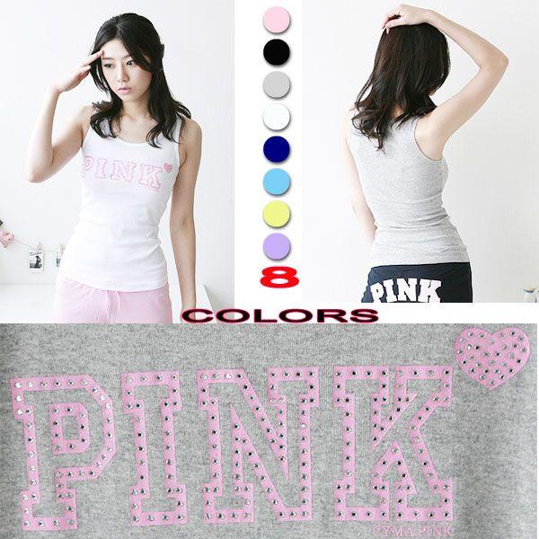 PINK☆タンクトップ☆ラインストーンロゴ　ノースリーブ　インナー【メール便送料無料】