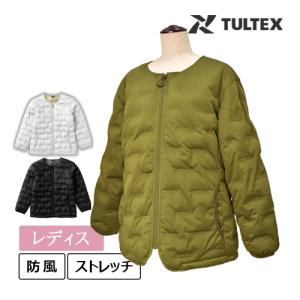 TULTEX 圧着ニット中綿ノーカラージャケット 22580 (レディース) タルテックス アイトス ストレッチ 防風 中綿入り 保温性 軽量 防寒着｜minna-work