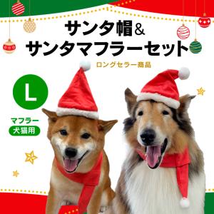 【ポスト投函】犬猫用 サンタ帽＆サンタマフラーセットL 猫 小型犬 中型犬 大型犬 クリスマス サンタクロース 帽子 マフラー｜minnaegao