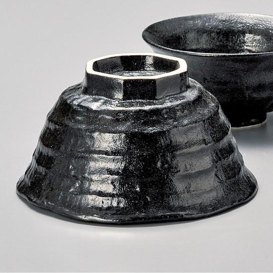 瀬戸黒ろくべ型茶碗 中 和食器 飯碗 業務用 約13.5cm 和食 和風 茶碗 ご飯茶碗